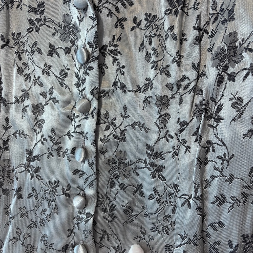 Amanda Lane Vintage Silver Floral Jacquard Satin 2 Piece Vest Pants Set Size 10 - Picture 4 of 15